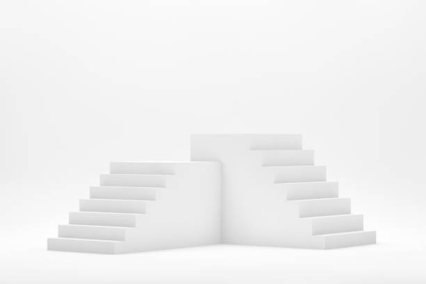 3D Abstract Minimal Background, Stairs, Ladder, Podium