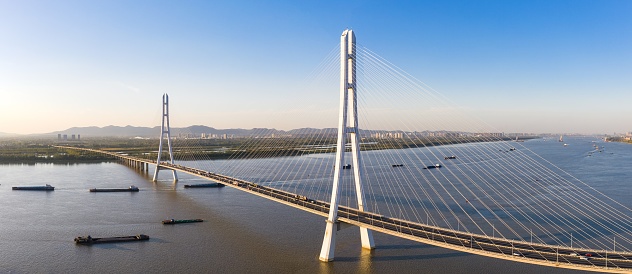 The Third Nanjing Yangtze River Bridge before Sunset. Photo is taken with a drone.