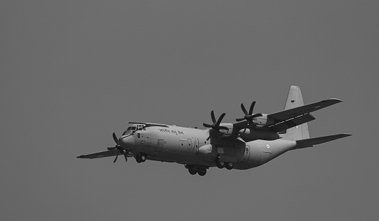 An American four-engine turboprop military transport aircraft