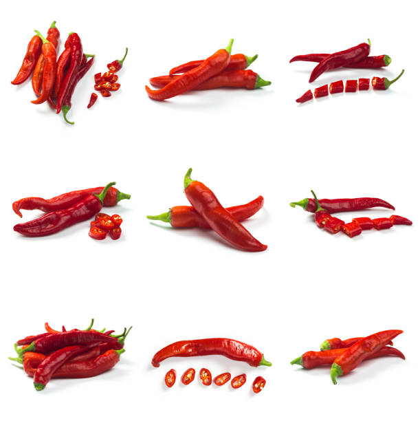 istock Set of red chili pepper isolate on white with clipping path 1184109596