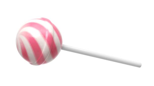 スティックにストライプフルーツピンクと白のロリポップ - lollipop sucking candy sweet food ストックフォトと画像
