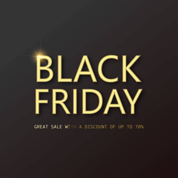 istock Black Friday sale card with golden confetti text on black. Vector 1184115769