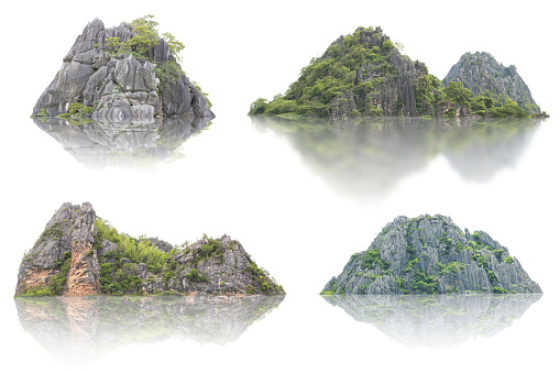 Panorama island, hill, mountain isolated on a white background. The collection of Mountain. Used for graphics