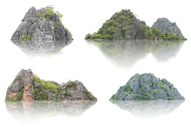Panorama island, hill, mountain isolated on a white background. Panorama island, hill, mountain isolated on a white background. The collection of Mountain. Used for graphics rock object stock pictures, royalty-free photos & images