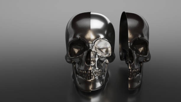 istock Black and silver skulls sitting on the ground 1184117560