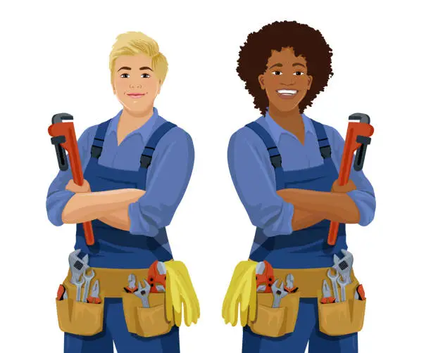 Vector illustration of Plumber women workers set