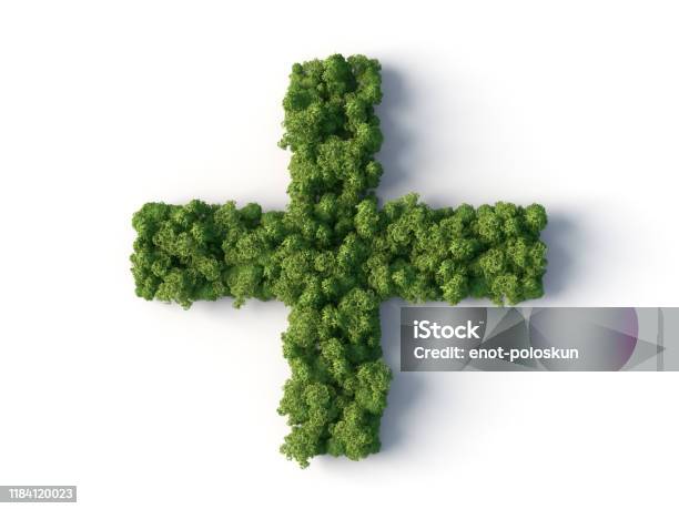 Forest In Cross Shape Stock Photo - Download Image Now - Plus Sign, Green Color, Cross Shape