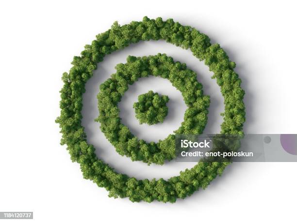 Forest In Target Shape Stock Photo - Download Image Now - Circle, Sports Target, Green Color