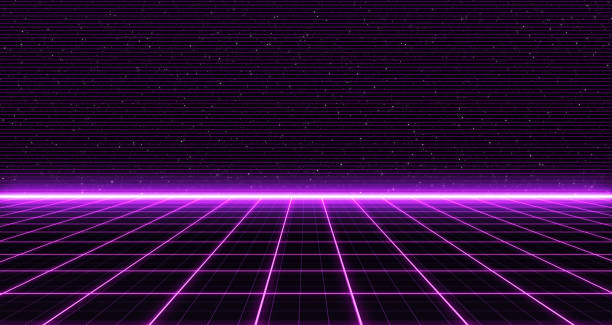istock Retro Sci-Fi Background Futuristic Grid landscape of the 80`s. Digital Cyber Surface. Suitable for design in the style of the 1980`s. 3D illustration 1184120898