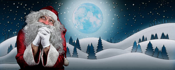 istock Santa Claus in Snow Fields With Full Moon and Starry Sky illustration 1184121151