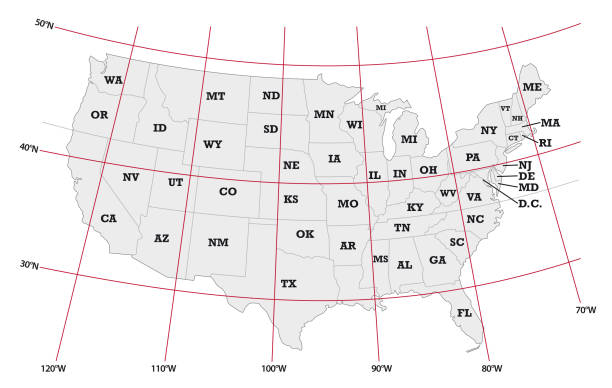 administrative map United States with latitude and longitude administrative map United States with latitude and longitude latitude stock illustrations