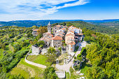 Beautiful old town of Hum on the hill, traditional architecture in Istria, Croatia