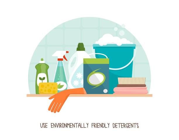 использование экологически чистых моющих средств - dishwashing detergent stock illustrations