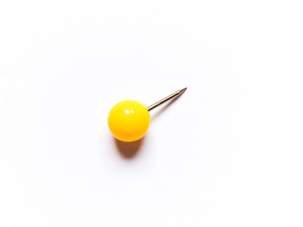 Orange pin with white pins in a row on white background