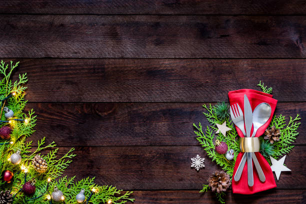 istock Christmas table setting with copy space stock photo 1184143802