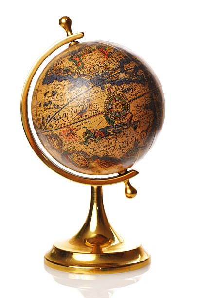 Gold antique world globe on a white background