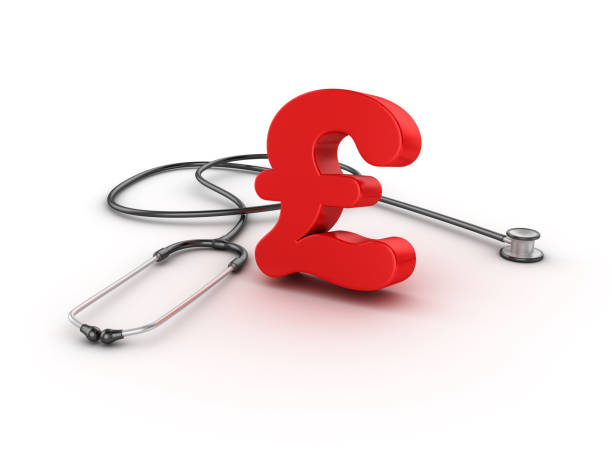 stethoscope with pound symbol - 3d rendering - gift currency british currency pound symbol imagens e fotografias de stock