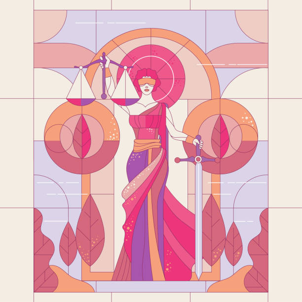 The goddess of justice Themis. Lady of justice Femida. Symbol of law and justice. glass painting illustration The goddess of justice Themis. Lady of justice Femida. Symbol of law and justice. glass painting illustration justice concept illustrations stock illustrations