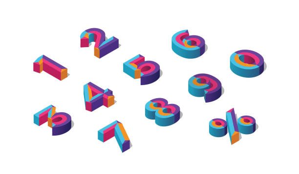 0, 1, 2, 3, 4, 5, 6, 7, 8, 9 isometrisches 3d-zahlenalphabet.  prozent rabatt, verkaufshintergrund. bunte polygonale dreieck buchstabe. eps10. vektor isolierte zahl. - number 4 number three dimensional shape text stock-grafiken, -clipart, -cartoons und -symbole