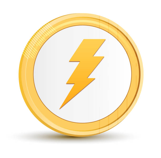 istock Lightning bolt icon gold round button golden coin shiny frame luxury concept abstract illustration isolated on white background 1184153150