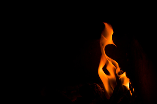 hot red fire flames in a shape of a phoenix at night