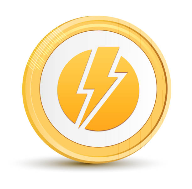 istock Electricity icon gold round button golden coin shiny frame luxury concept abstract illustration isolated on white background 1184153427