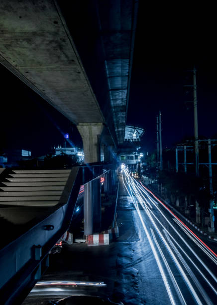istock Long exposure light at night in the city. 1184155479
