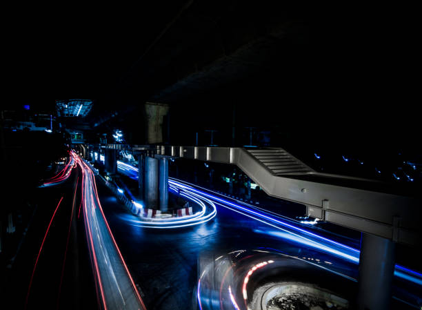 istock Long exposure light at night in the city. 1184155549