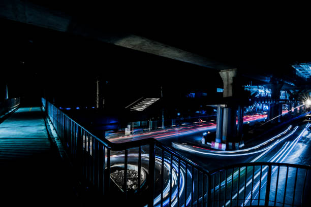 Long exposure light at night in the city.