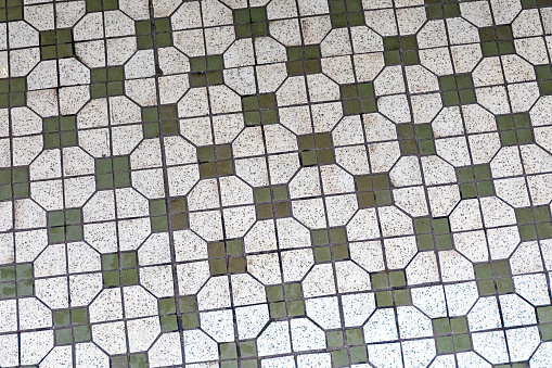 White and Green Geometric Floor Ceramic Tiles