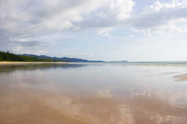 Beach with Reflection Wide view of beautiful calm beach phang nga province stock pictures, royalty-free photos & images