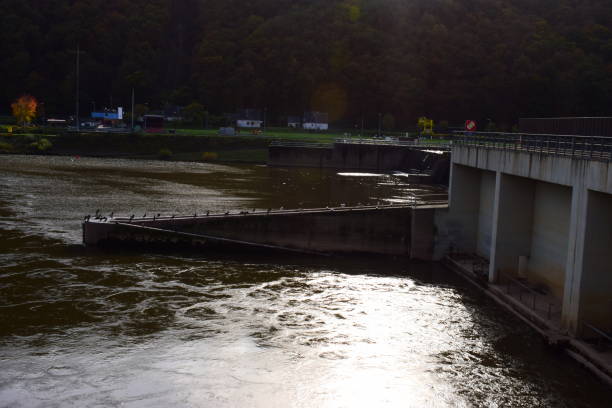 istock river lock of Mosel river, autumn 1184157959