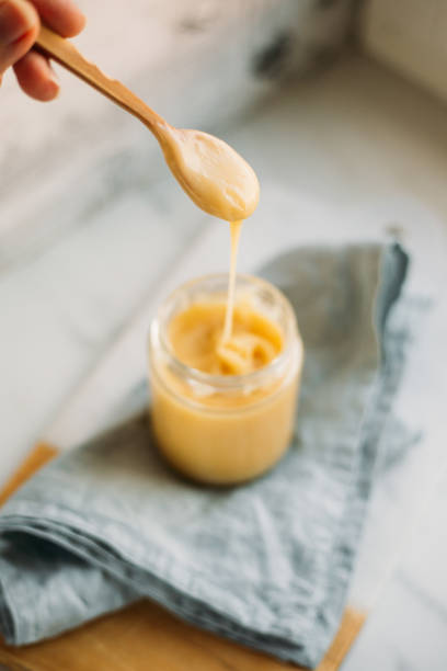 Vegan coconut condensed milk in jar