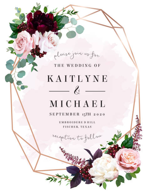 Luxury fall flowers wedding vector bouquet card. Luxury fall flowers wedding vector bouquet card. Garden dusty rose, burgundy red and white peony flowers, eucalyptus, astilbe, greenery and berry. Autumn watercolor style frame. Isolated and editable golden roses stock illustrations