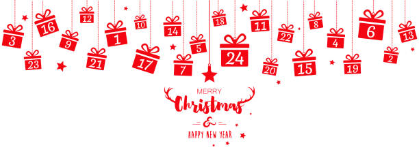 рождественская открытка с календарем пришествия - advent calendar christmas number red stock illustrations