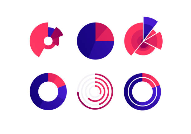 Set of finance chart color icon. Pie, donut, radial bar and polar area diagram. vector art illustration