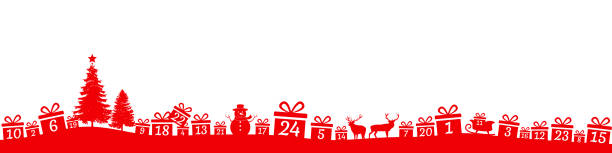 illustrazioni stock, clip art, cartoni animati e icone di tendenza di banner vettoriale del calendario dell'avvento - advent calendar christmas number red