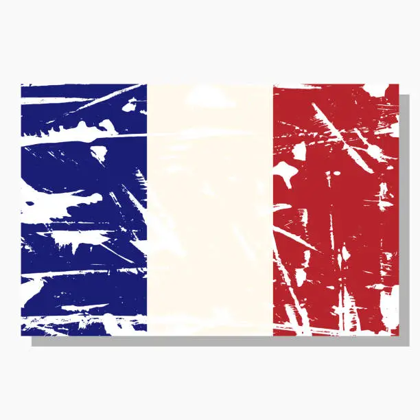 Vector illustration of French flag with scratches, vector flag of France.