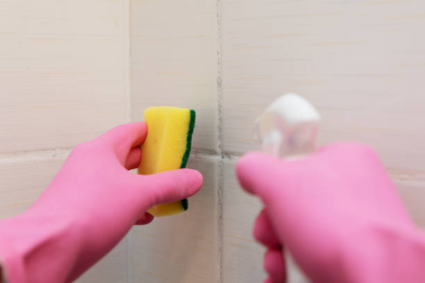 dirty tile cleaning and mold removing from grout dirty tile cleaning and mold removing from grout mildew stock pictures, royalty-free photos & images
