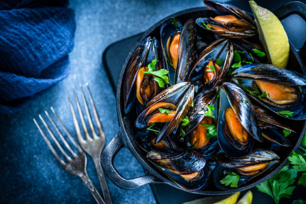 istock Steamed mussels in a cooking pan 1184169501