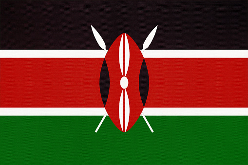 Republic of Kenya national fabric flag, textile background. Symbol of international world African country. State Kenyan official sign.