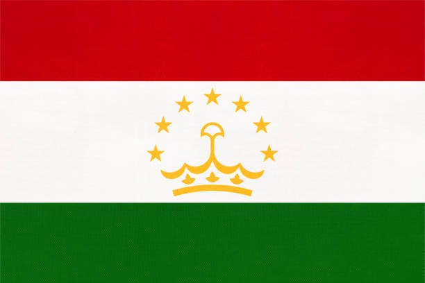 tajikistan national fabric flag textile background. symbol of international world asian country. - tajik flag imagens e fotografias de stock