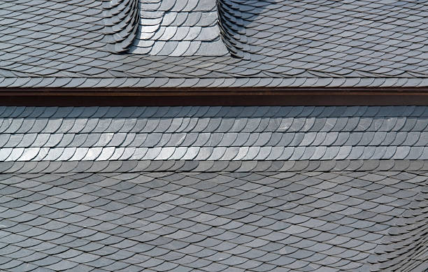 schist tiled roof detail abstract detail of a roof with schist tiles schist stock pictures, royalty-free photos & images