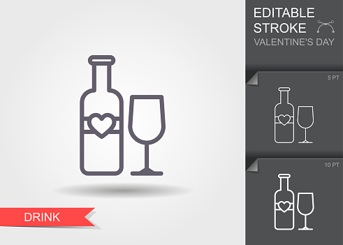 Lovely Wine. Outline icon with editable stroke Linear symbol of the love with shadow