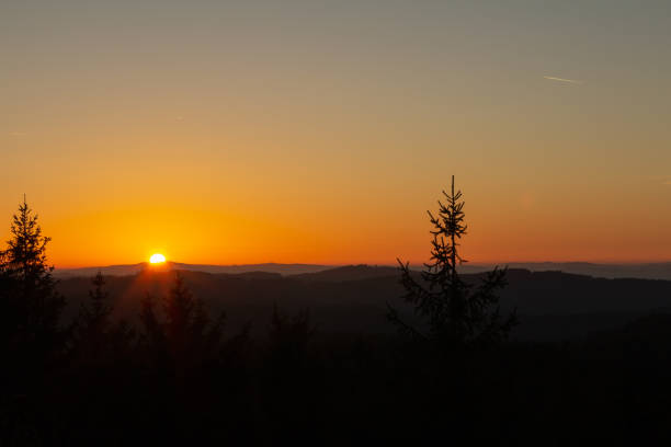 istock Nice sunset on lookout Nebelstein with trees and distant hill, Austria landscape 1184173127