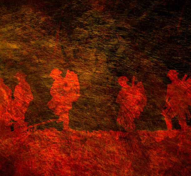 Outline of WWI soldiers walking Outline of WWI soldiers walking 1918 stock pictures, royalty-free photos & images