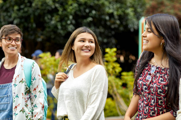 istock Smiling female friends talking in campus 1184177014