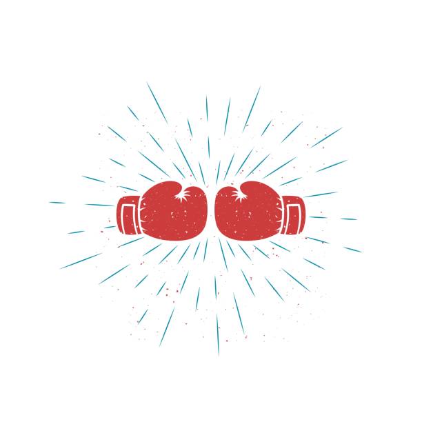 Color illustration in grunge textured boxing gloves with rays Vector illustration on a sports theme. Boxing club . boxing stock illustrations