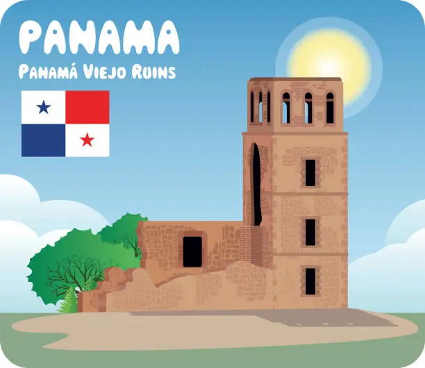 Vector illustration of PANAMA, Panama Old Ruins, Panama City
