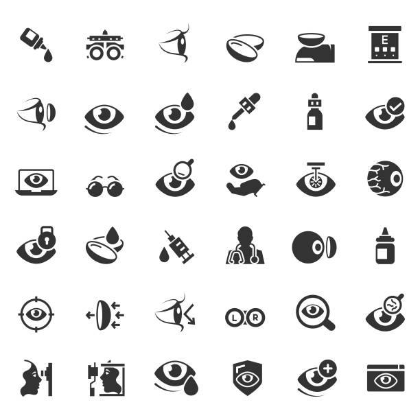 Optometry icon set Optometry icon set eye doctor and patient stock illustrations